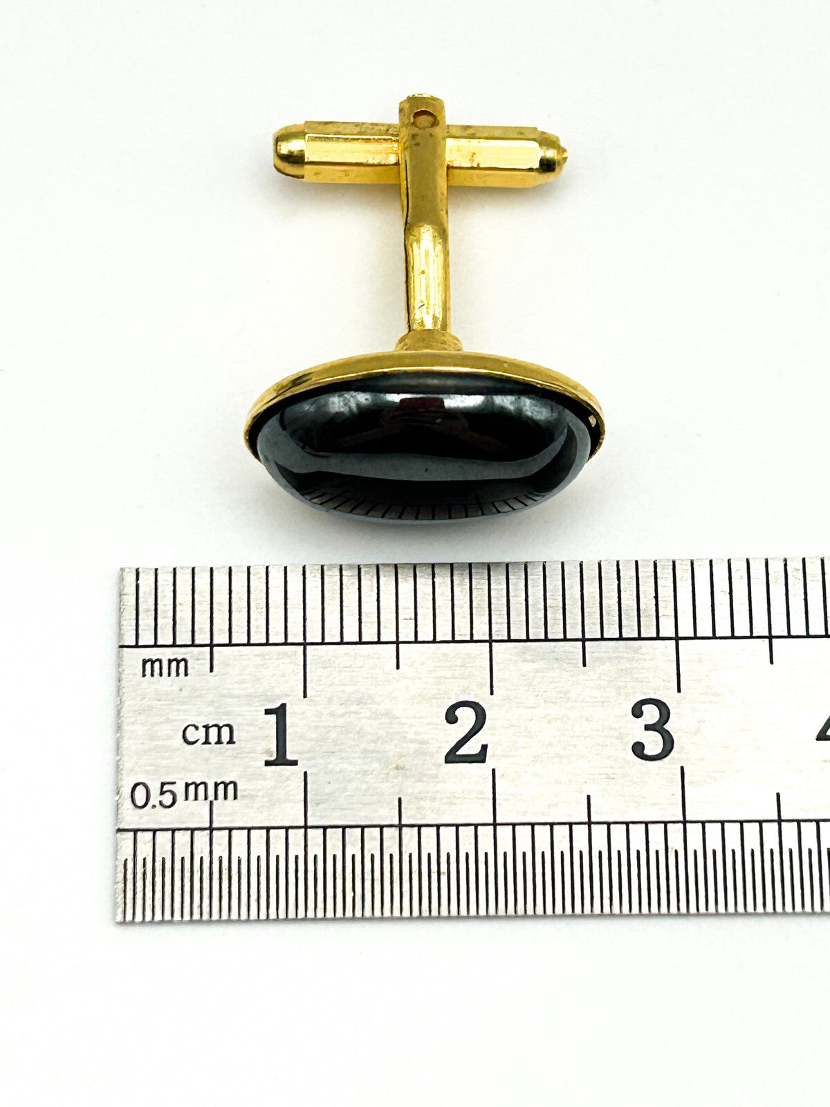 Vintage Gold Tone Oval Hematite Cufflinks
