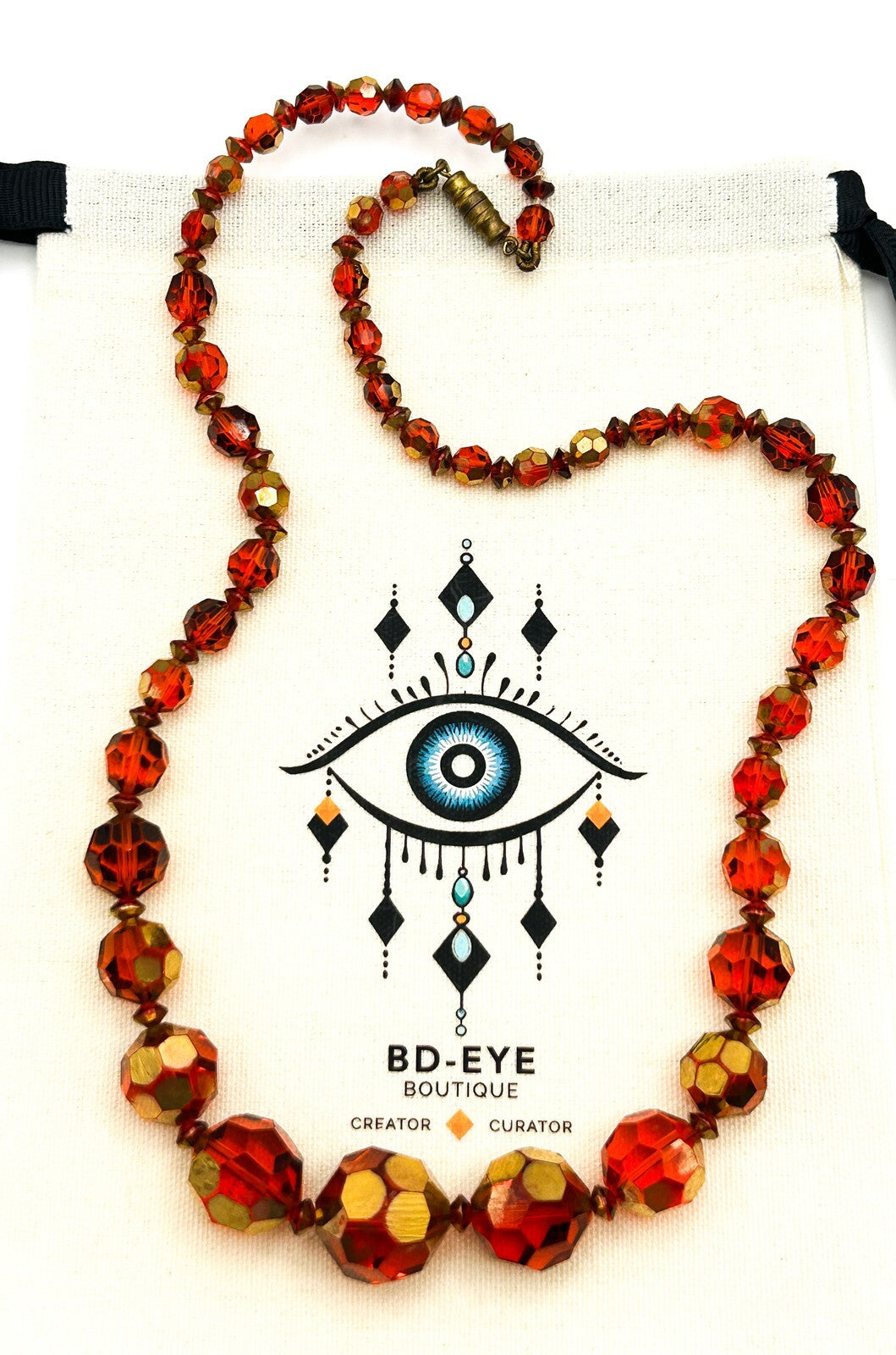 Czech Glass Graduated Bead Necklace – Burnt Orange Faceted Fire Polished