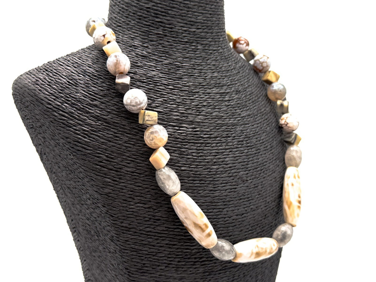 Chunky Gemstone Necklace Agate Jasper Quartz Dzi 9-eye Beads Toggle 22”