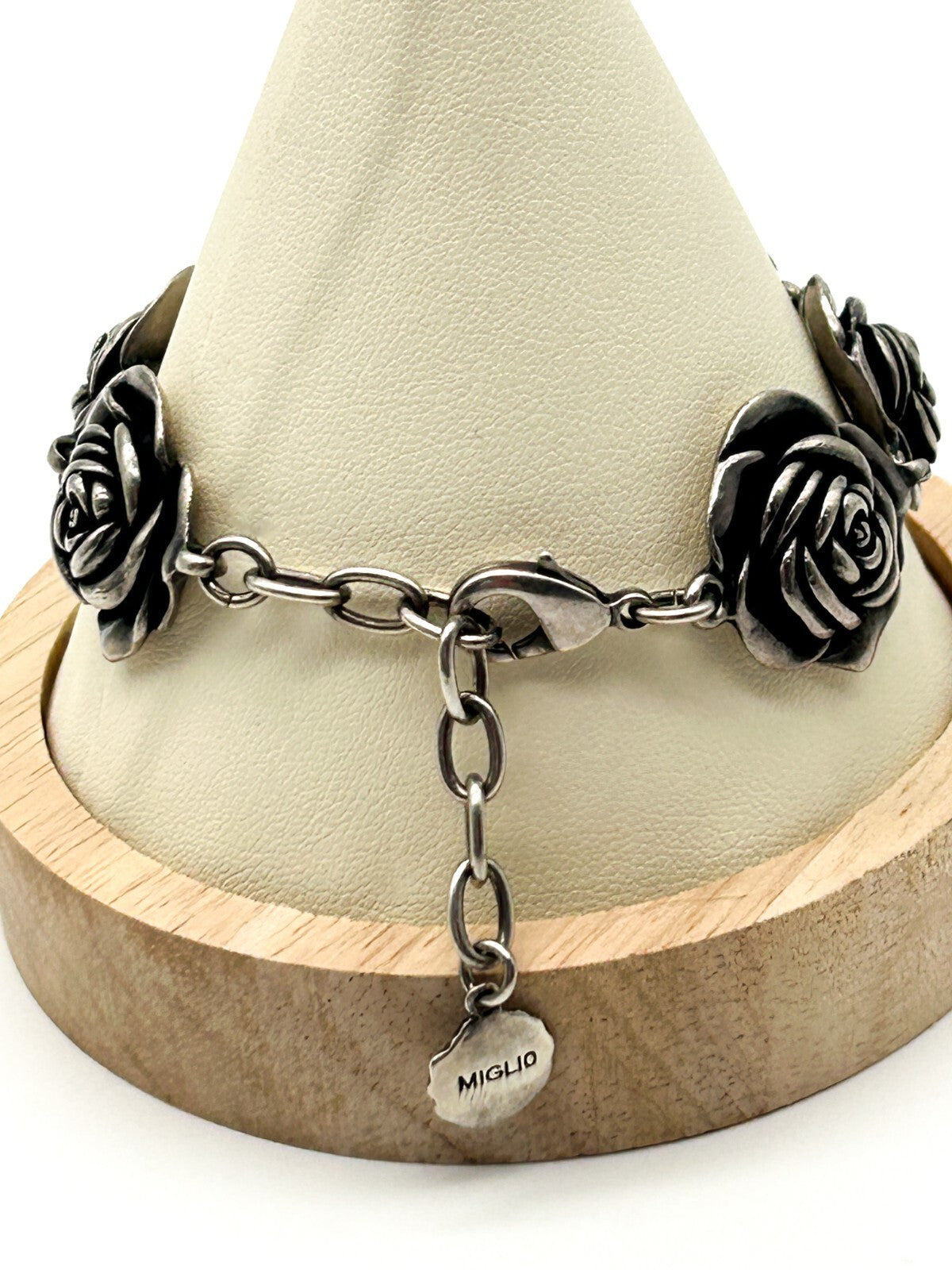 Miglio Silver Plated Rose Link Bracelet Statement Floral Bracelet
