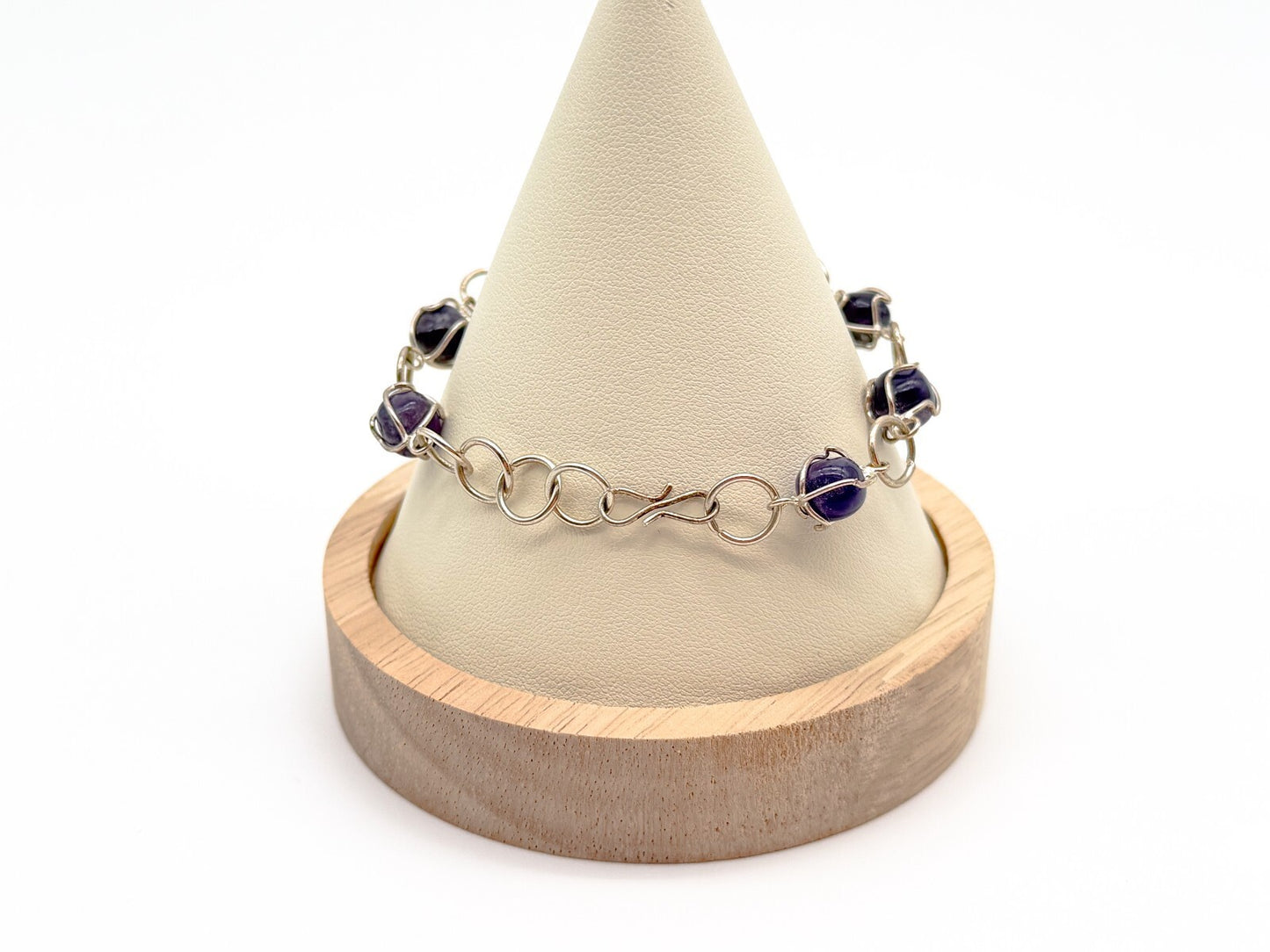 Amethyst Necklace & Bracelet Set Wire Wrapped Purple Gemstone Chain 20.5”