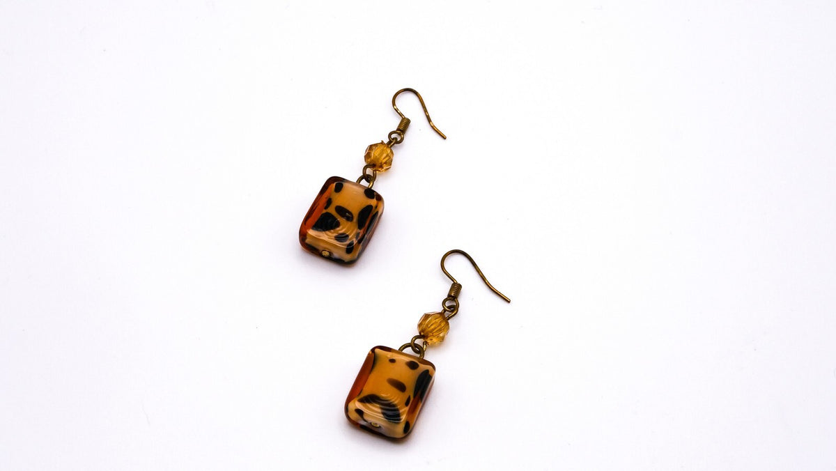Shell-Glass Bead Necklace & Earring Set | Tortoiseshell Effect | Brass Tone