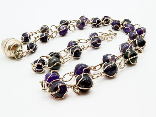 Amethyst Necklace & Bracelet Set Wire Wrapped Purple Gemstone Chain 20.5”