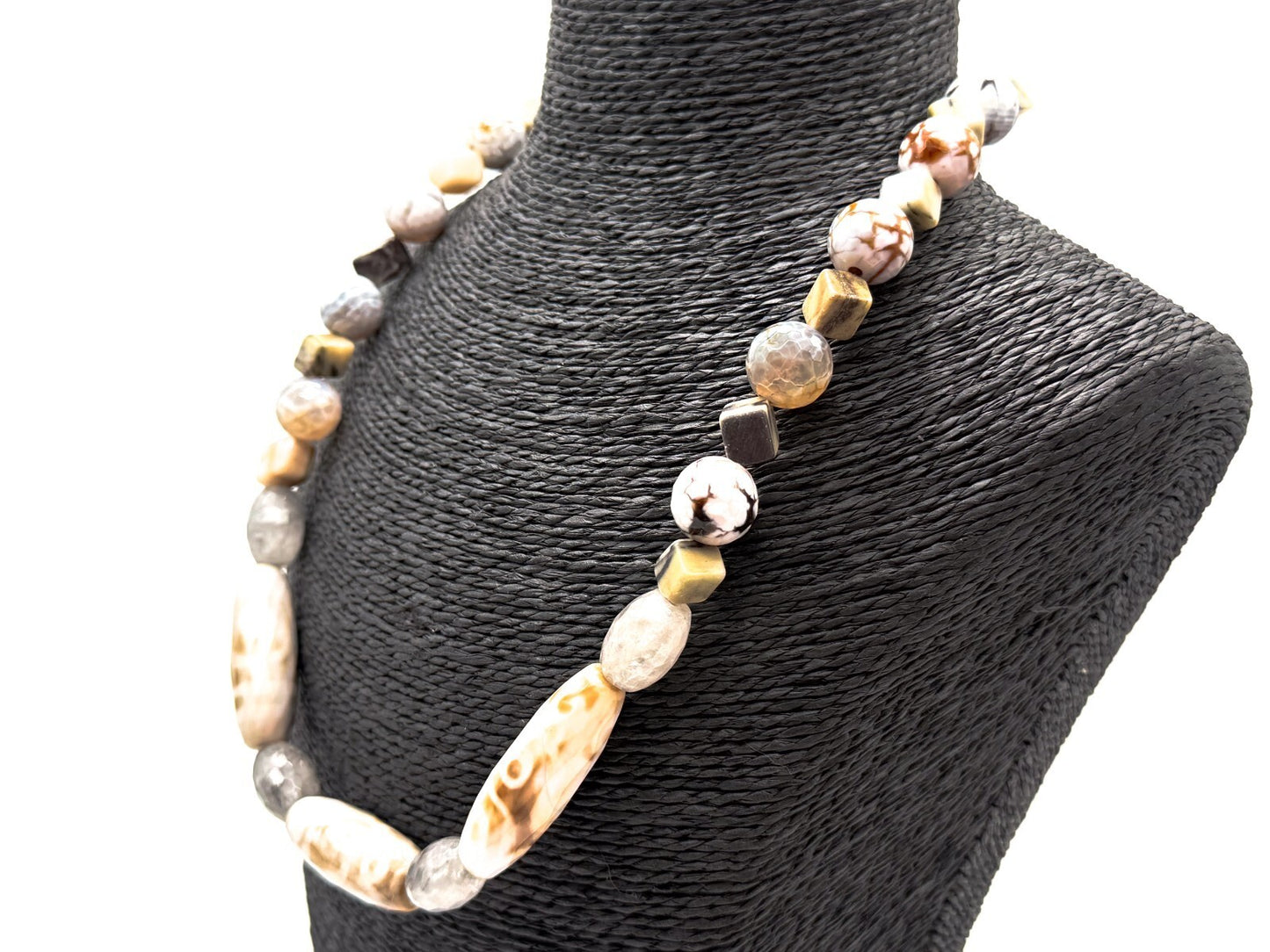 Chunky Gemstone Necklace Agate Jasper Quartz Dzi 9-eye Beads Toggle 22”