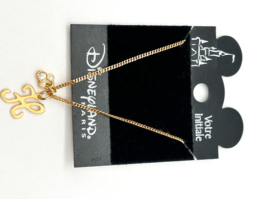 Vintage Disney Disneyland Paris Gold Tone ‘H’ Initial Necklace Austrian Crystal