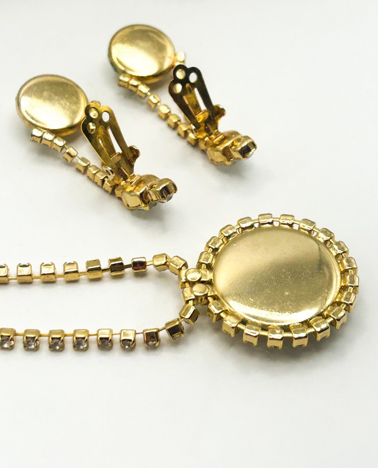 Vintage Pierre Cardin Faux Pearl & Rhinestone Necklace and Earrings - Gold Tone