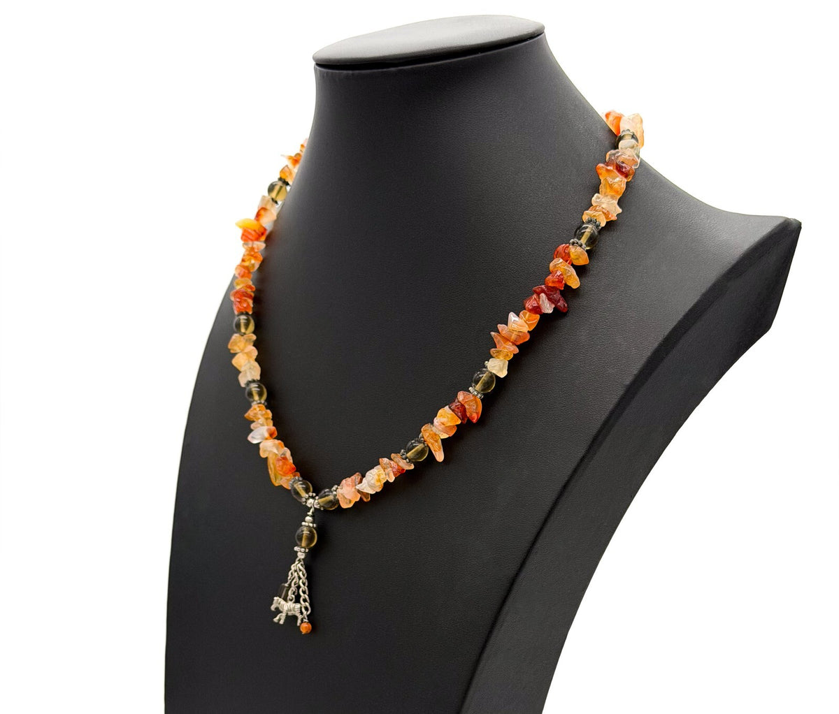 Boho Citrine Carnelian Chip Necklace Tassel Pendant Quartz Gemstone 19.5”