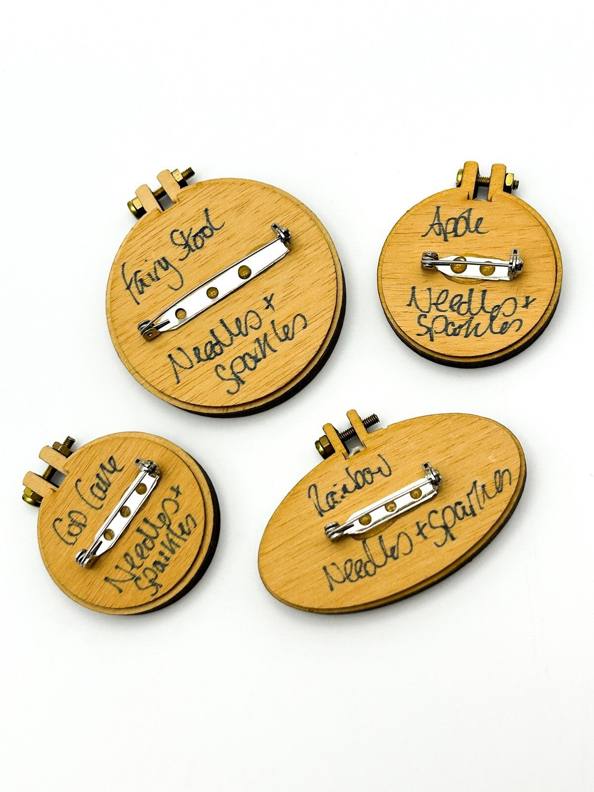 Signed Artisan Needles & Sparkles Handmade Embroidered Brooch Bundle (Set of 4)