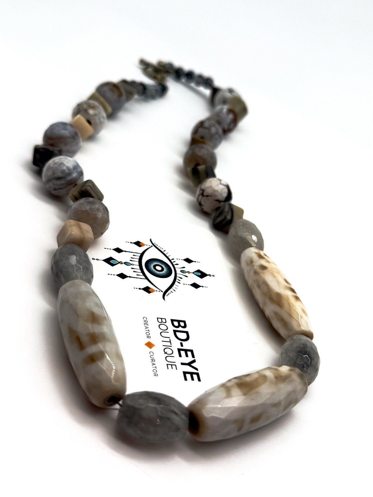 Chunky Gemstone Necklace Agate Jasper Quartz Dzi 9-eye Beads Toggle 22”