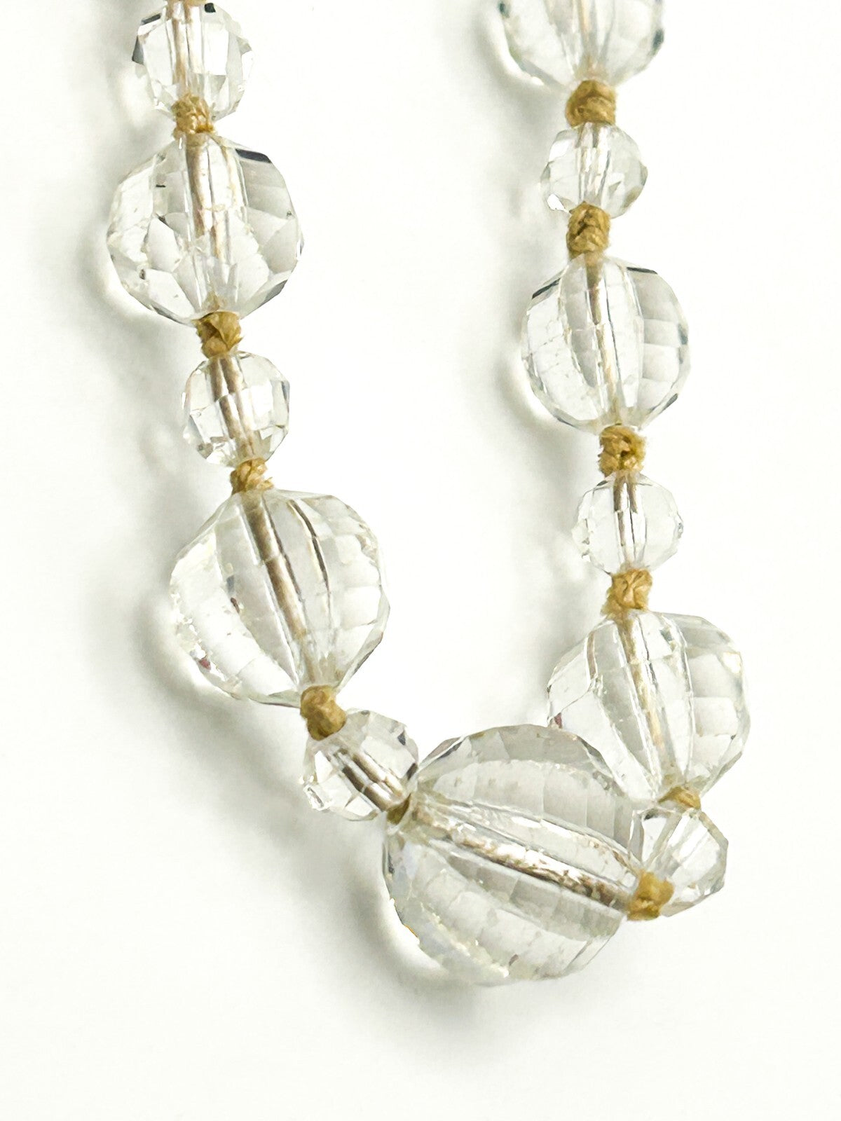 Graduated Clear Crystal Glass Bead Necklace with Faceted Round & Bicone Beads