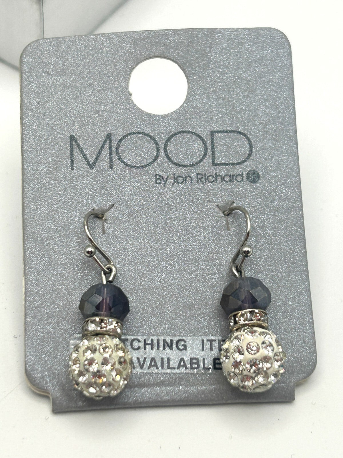 Jon Richard MOOD Crystal Drop Earrings Silver Tone AB Faceted Beads New Boxed