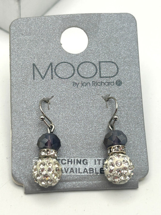 Jon Richard MOOD Crystal Drop Earrings Silver Tone AB Faceted Beads New Boxed