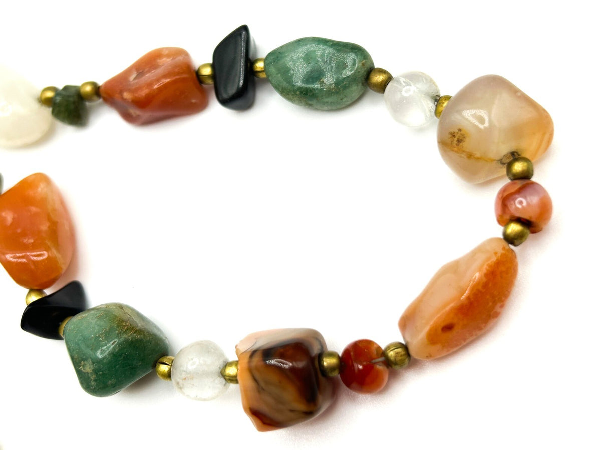 Mixed Semi Precious Gemstone Vintage Necklace - Boho Agate Beggar Beads Multi