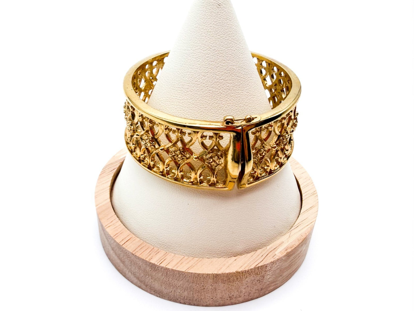 Past Times Gold Tone Bangle Filigree Openwork Hinged Bracelet Ornate