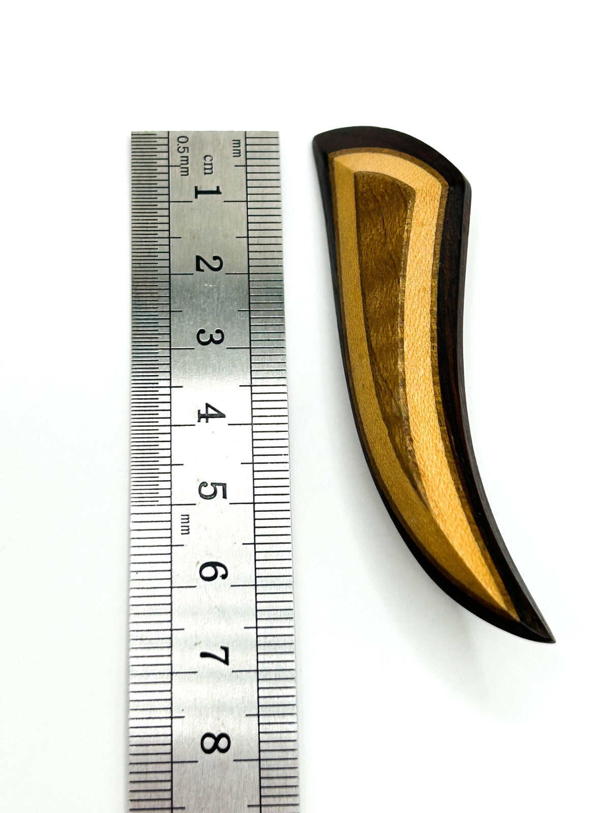 Vintage Modernist Wood Brooch Three Tone Abstract Curved MCM 60s-70s Jewellery