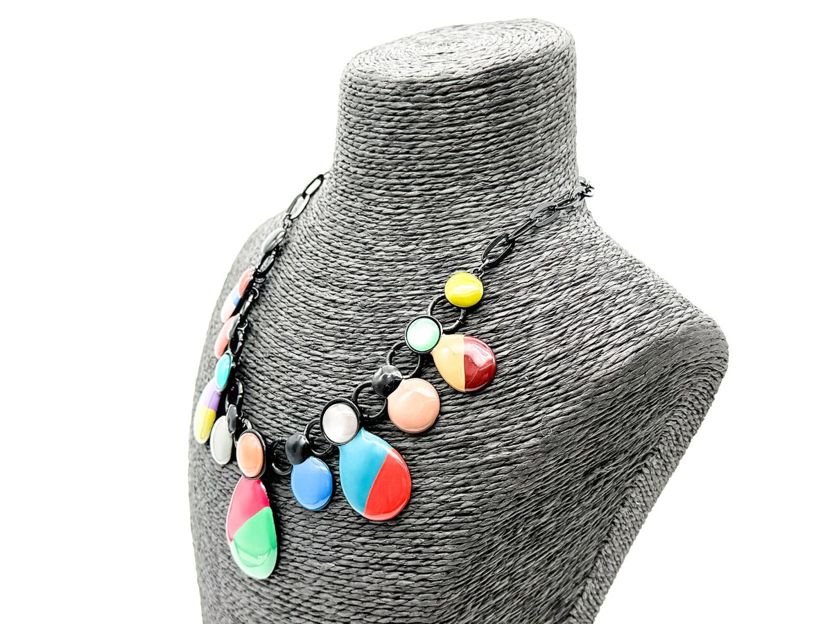 Colourful Acrylic Statement Necklace Drop Bib Black Chain Retro Style