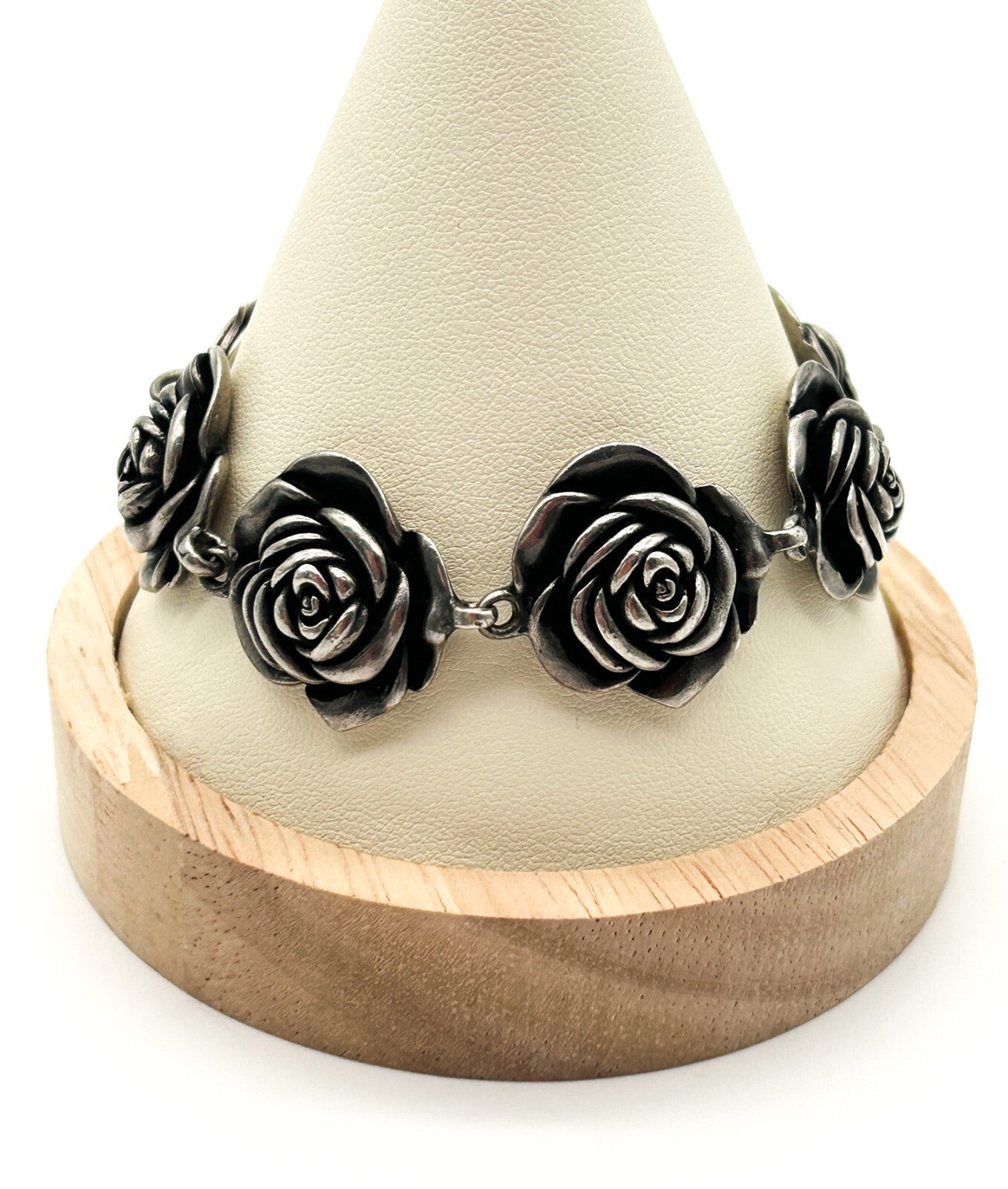 Miglio Silver Plated Rose Link Bracelet Statement Floral Bracelet