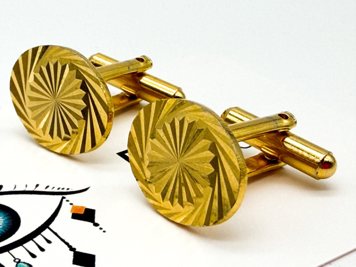 Vintage Gold Tone Starburst Cufflinks Diamond Cut Formal Mens
