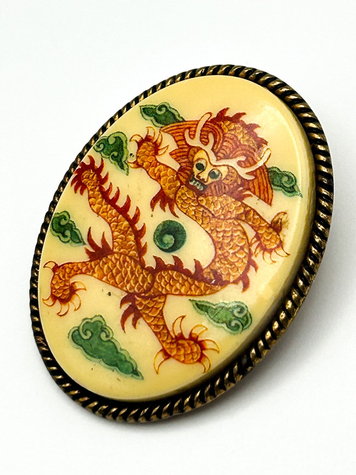Vintage Oriental-Style Dragon Scarf Clip in Brass Tone (c. 1960s–1970s)