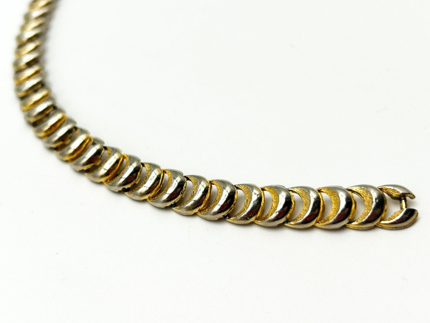 Vintage Gold Tone Semi Circle Crescent Moon Link Bracelet Articulated Bracelet