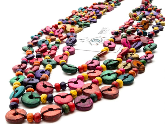 Boho Multicolour Shell Necklace 4 Strand Layered Festival Statement Overhead