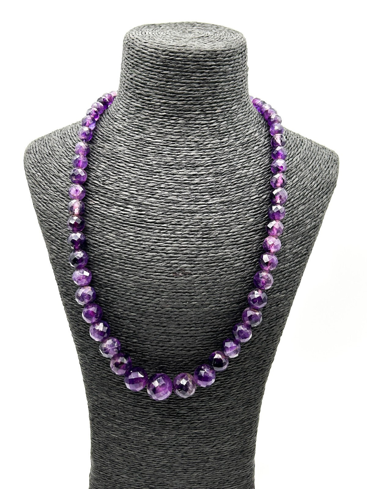 Vintage Graduated Faceted Amethyst Bead Necklace – Purple Gemstone Strand 23.5”
