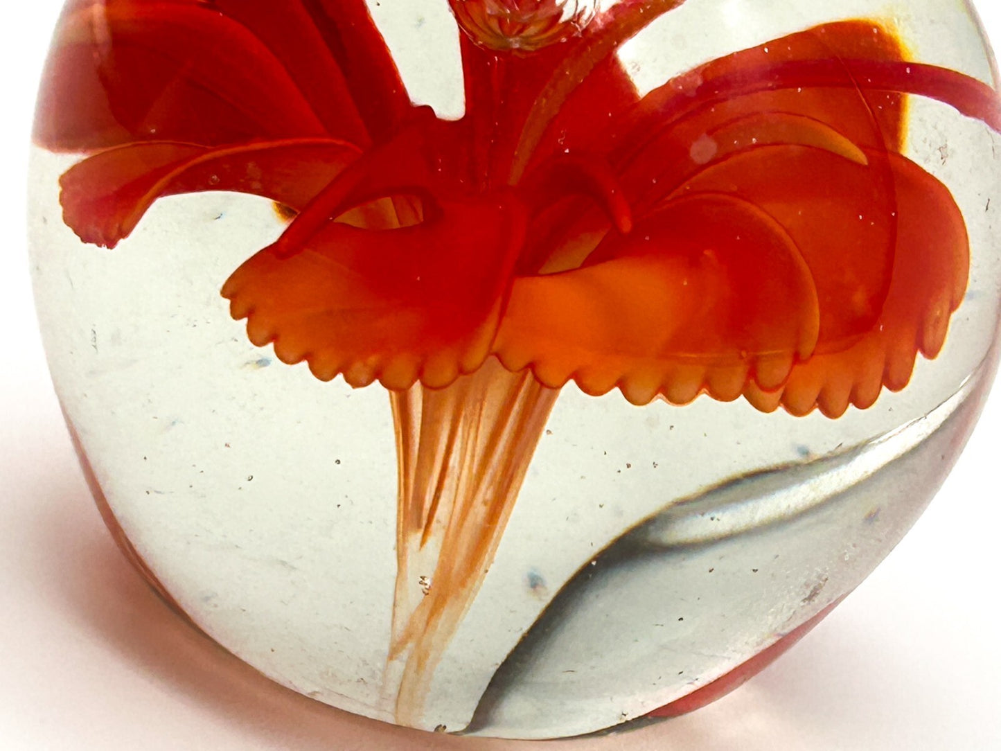 Fenton Art Glass Paperweight Orange Flower USA Domed
