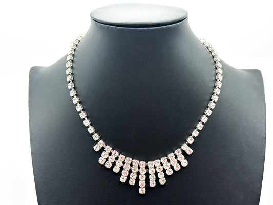 Vintage Rhinestone Fringe Necklace Silver Tone Waterfall Drop Bridal Sparkle