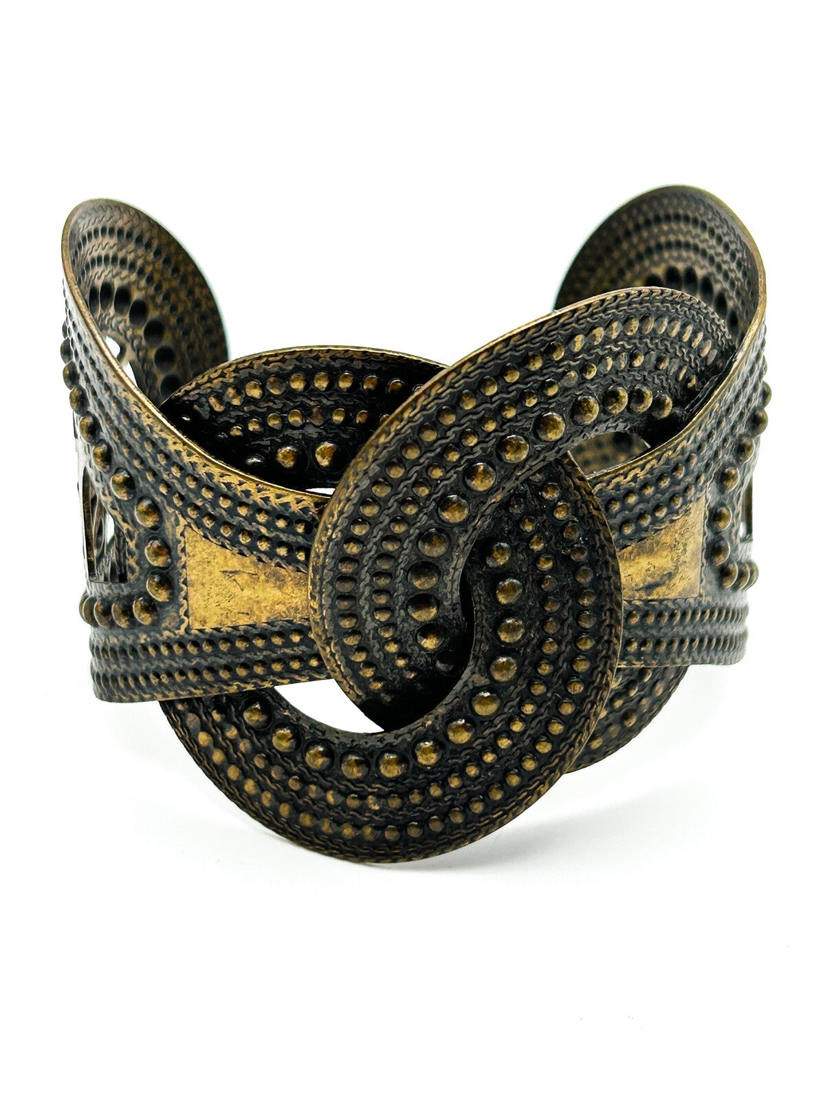 Boho Knot Cuff Bracelet Wide Gold Tone Openwork Statement