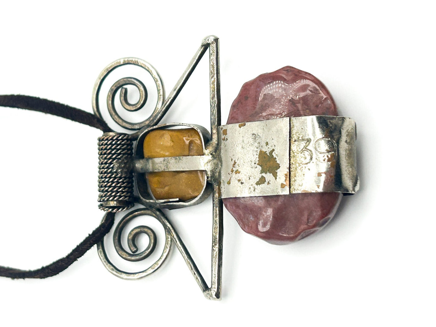 Artisan Brutalist Semi-precious Gemstone Pendant Marked No. 39
