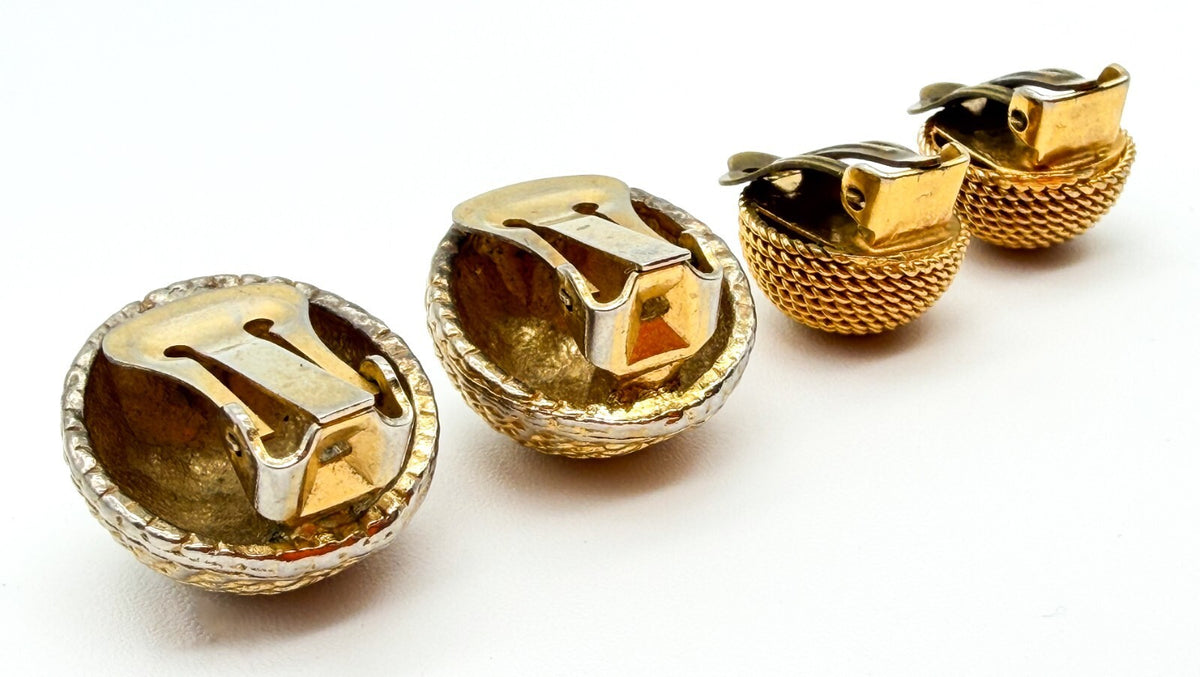 Vintage Gold Tone Rope Swirl Twist Clip On Earrings Dome Textured Retro 1980s