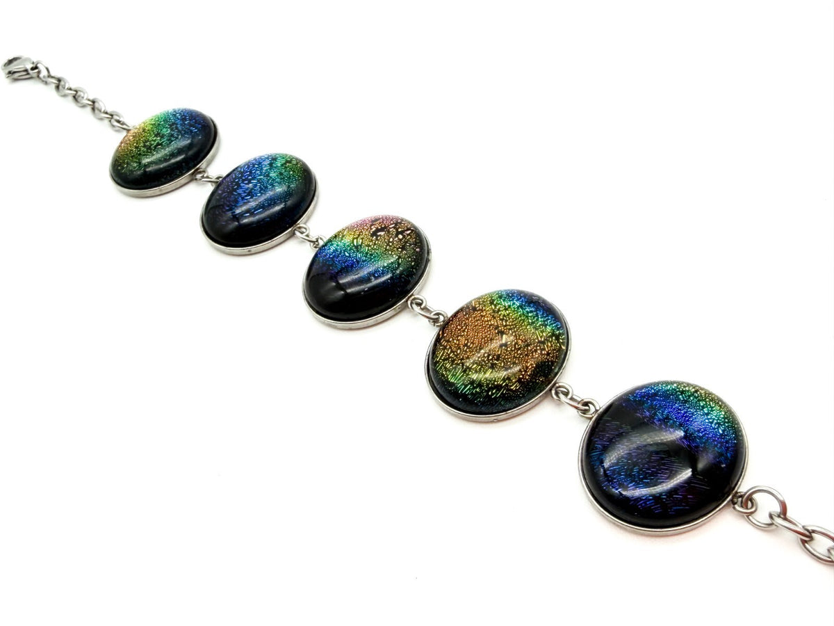 Dichroic Art Glass Panel Bracelet Silver Tone Colour-shifting Iridescent Rainbow