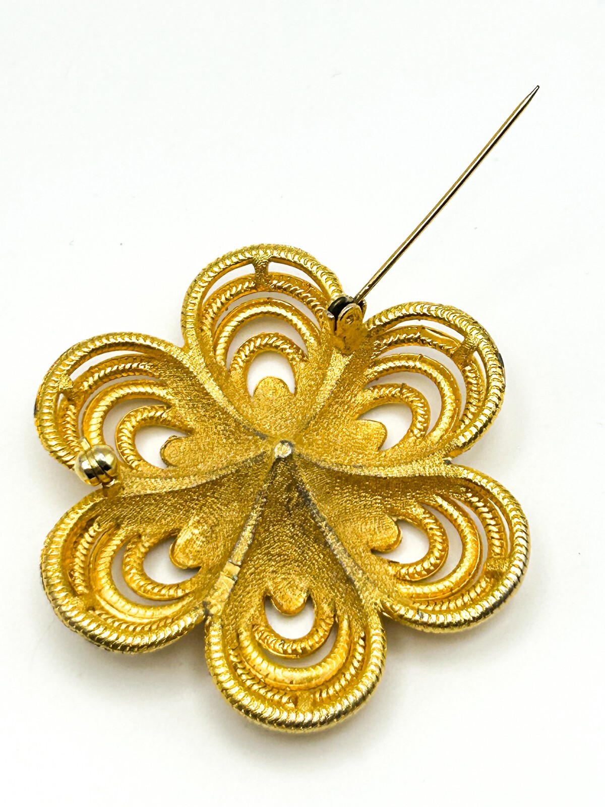 Vintage Gold Tone Flower Brooch Large Openwork Floral Pin Statement