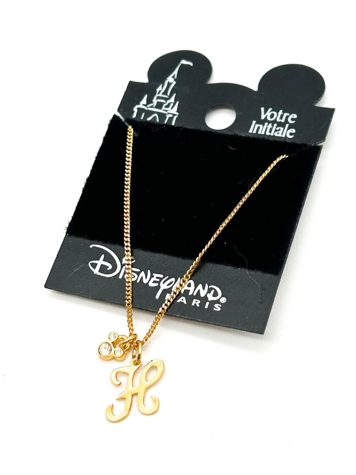 Vintage Disney Disneyland Paris Gold Tone ‘H’ Initial Necklace Austrian Crystal