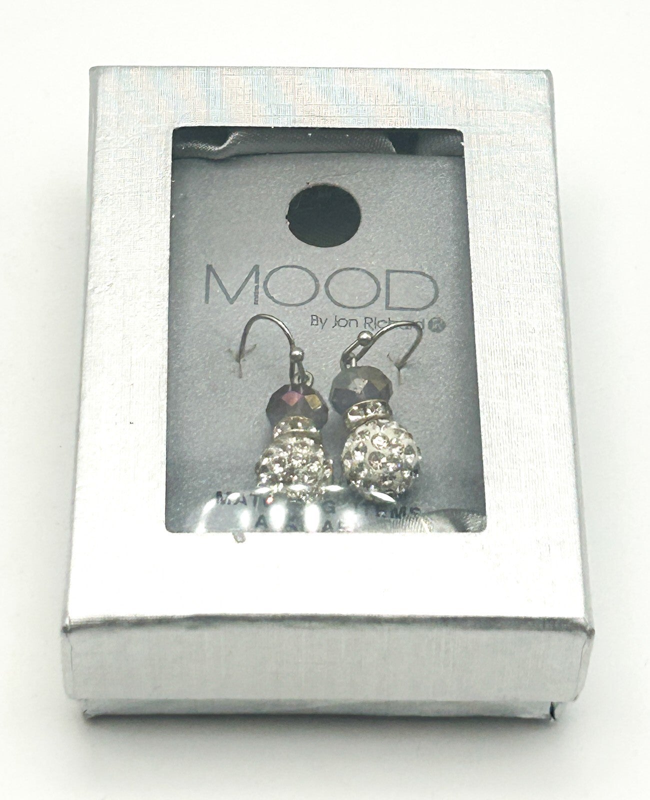 Jon Richard MOOD Crystal Drop Earrings Silver Tone AB Faceted Beads New Boxed