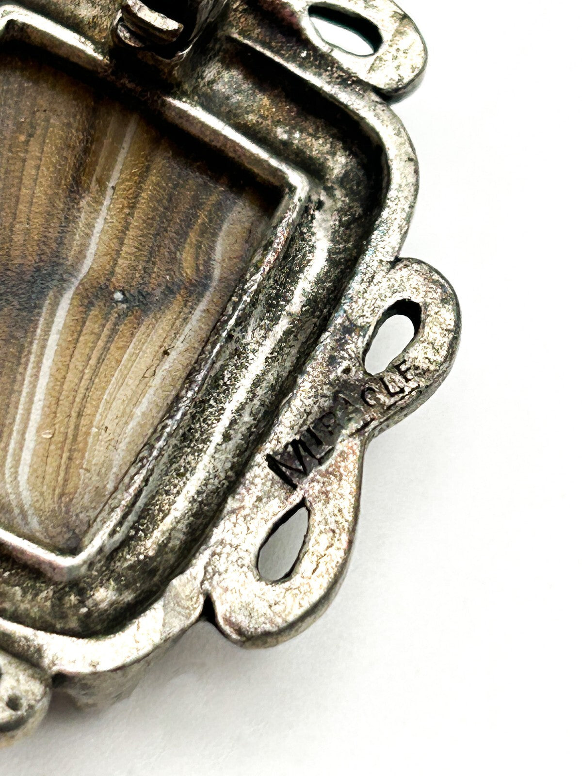 Miracle Scottish Agate Brooch Celtic Knot Silver Tone Vintage Pebble Stone Pin