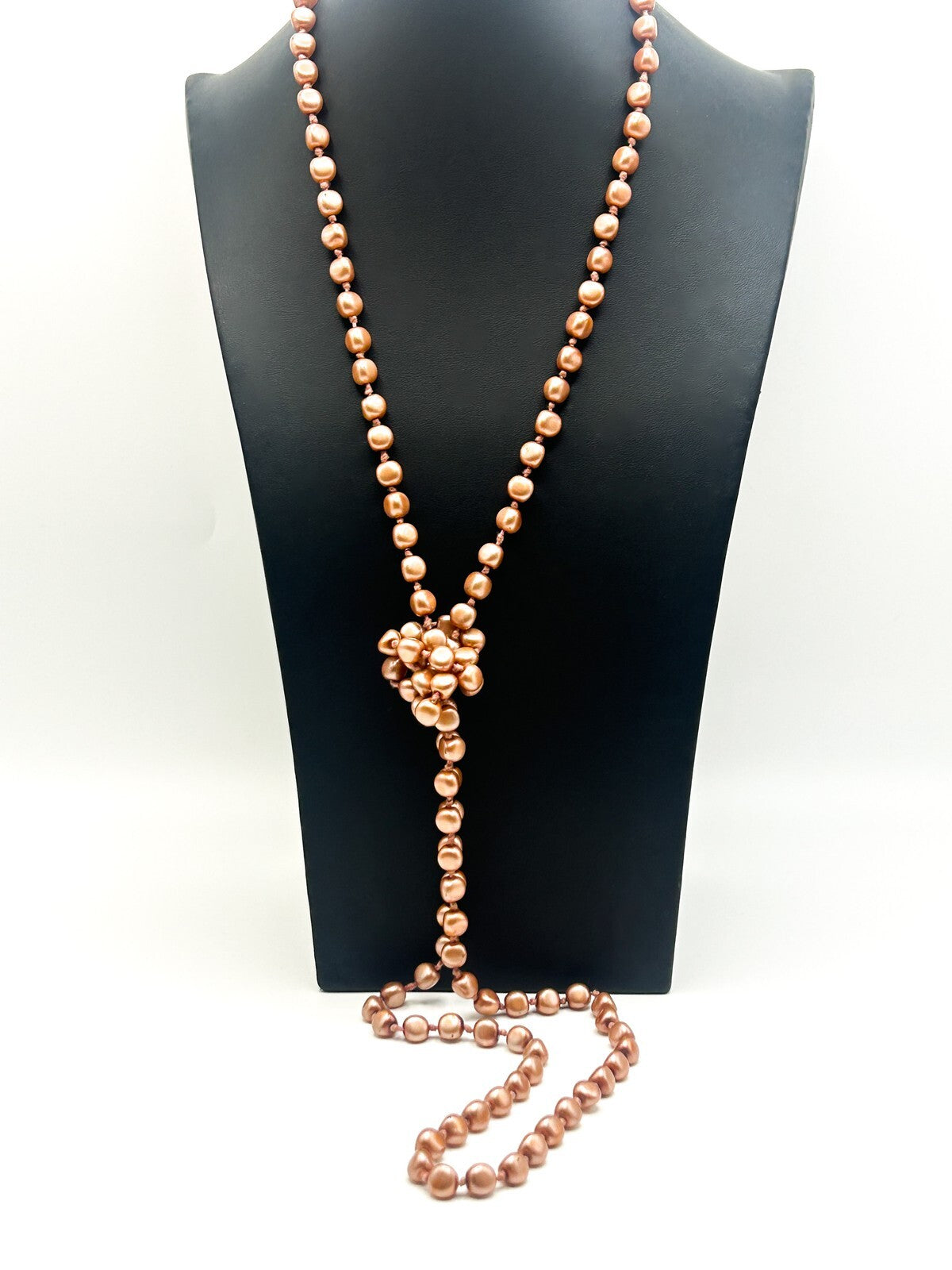 Vintage Dusky Rose Pink Glass Faux Pearl Necklace – Hand Knotted