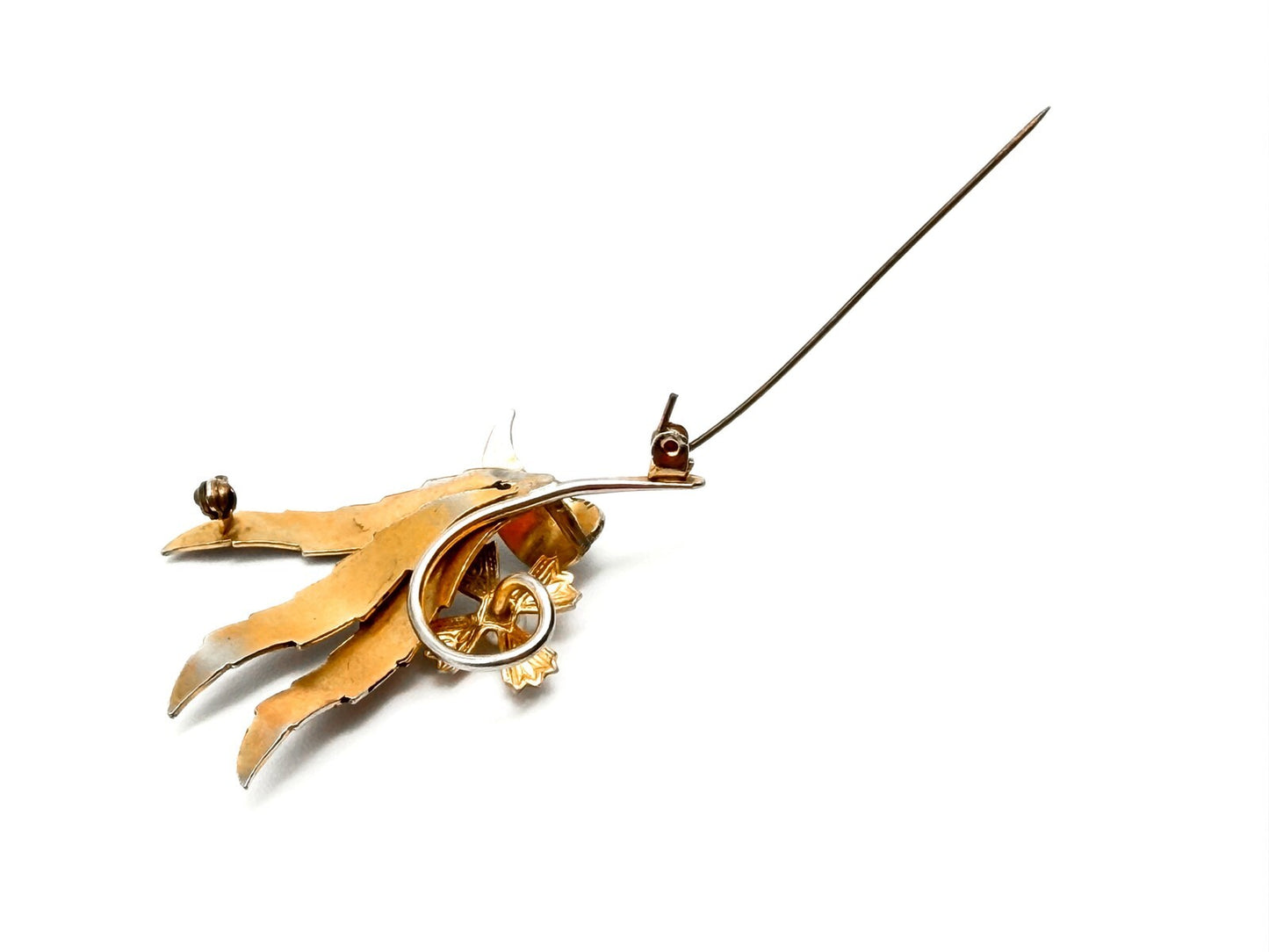 Toledo Damascene Leaf Brooch Gold Inlay Floral Vintage Spanish Pin 5.5cm