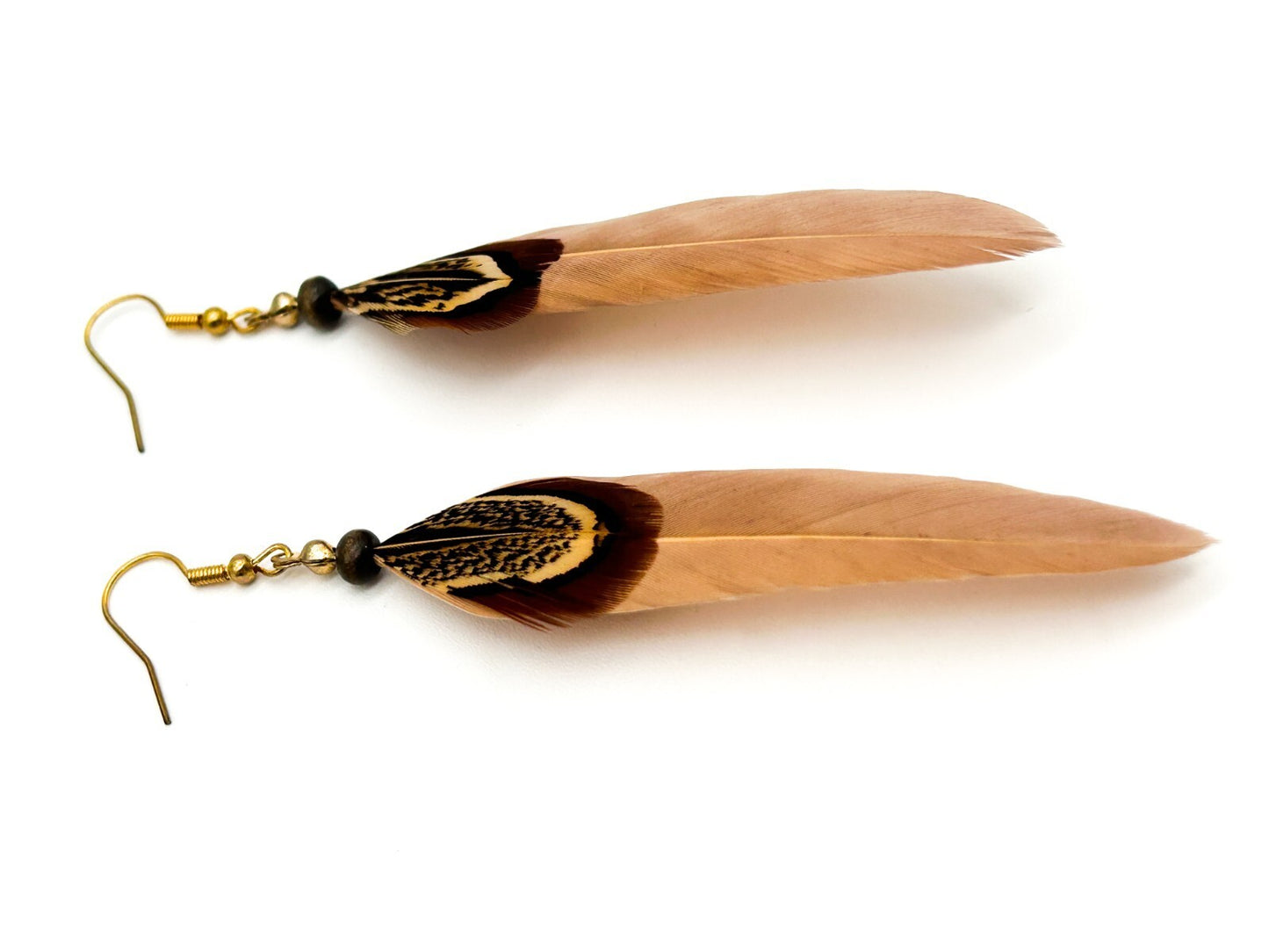 BD-Eye Original Boho Feather & Wood Earring Pair Festival Beach Natural Dangle