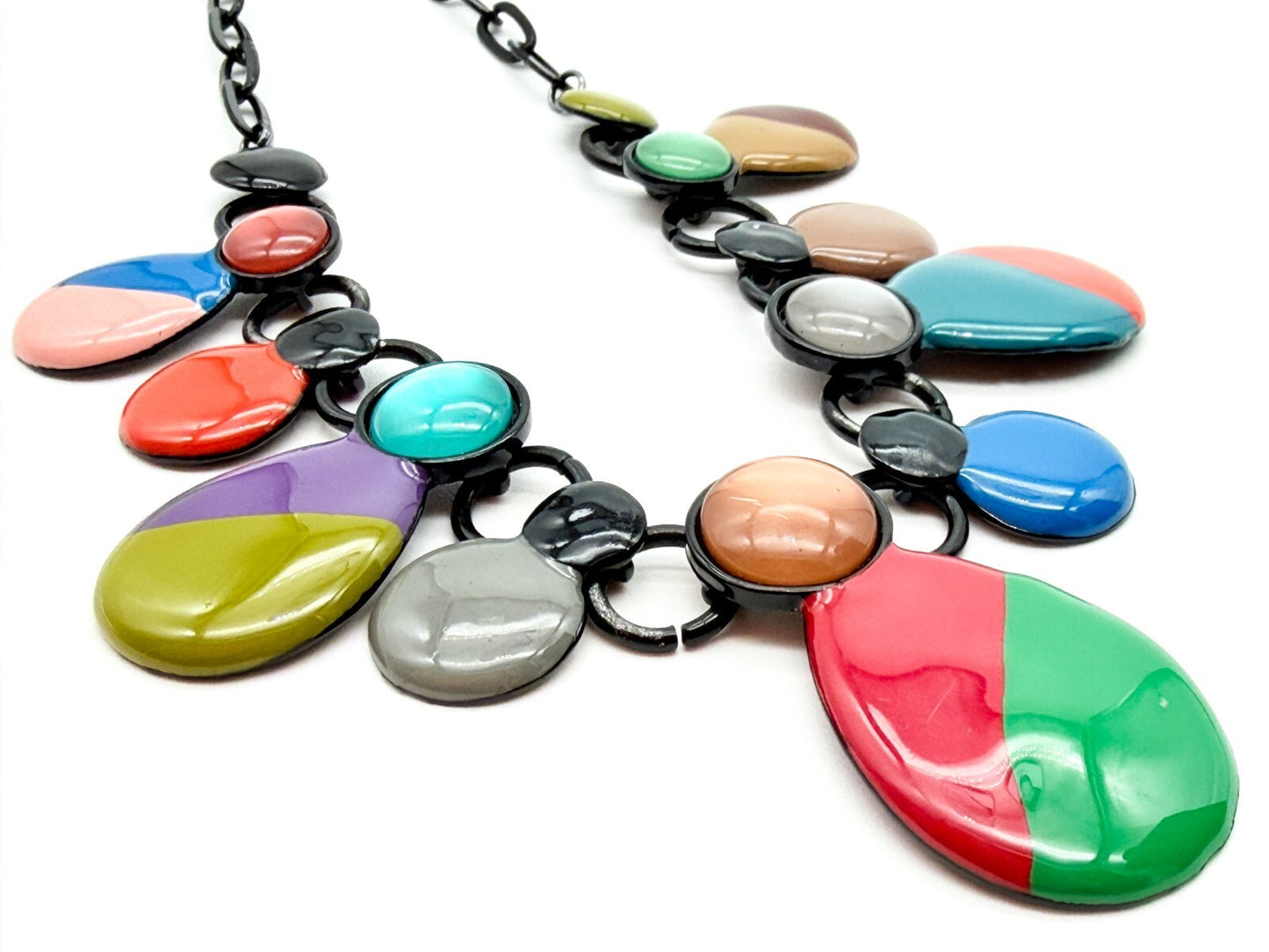 Colourful Acrylic Statement Necklace Drop Bib Black Chain Retro Style