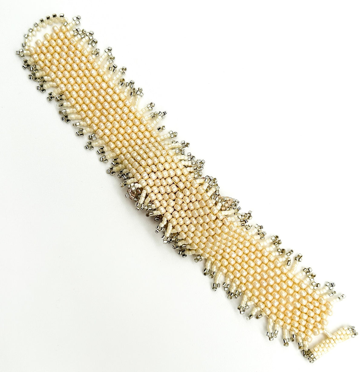 Handmade Cream & Peach Seed Bead Floral Cuff Bracelet