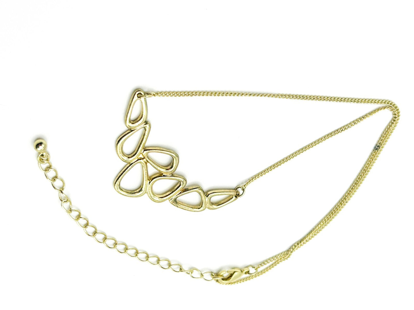 Gold Tone Teardrop Necklace Minimalist Abstract Panel Dainty Chain 16”