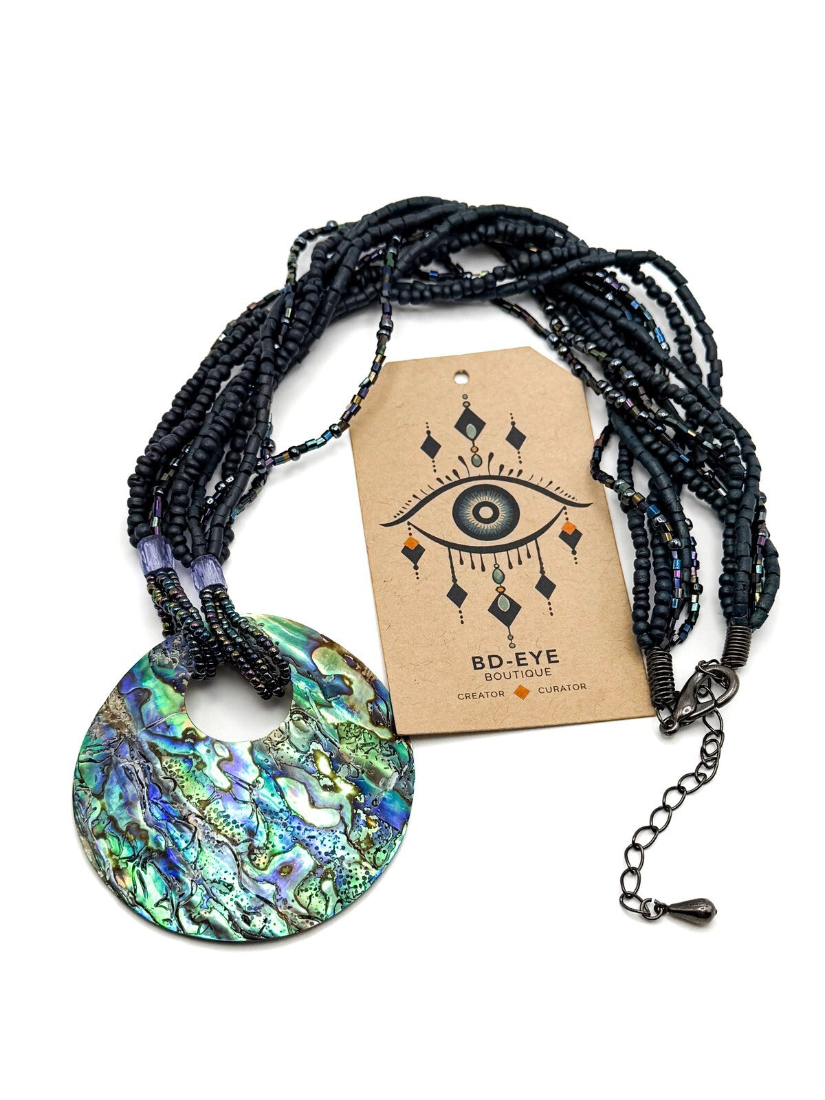 Vintage Paua Abalone Shell Donut Pendant Necklace - Beach Surf Summer