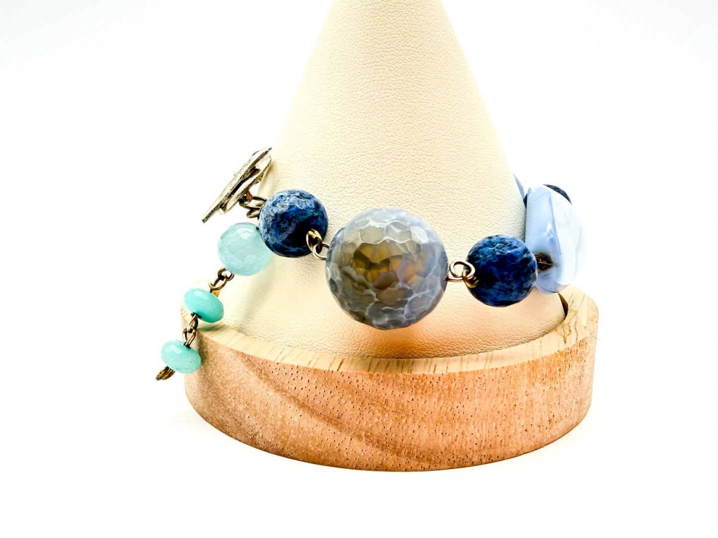 Chunky Blue Agate Beaded Necklace Bracelet Earrings Set Artisan Style
