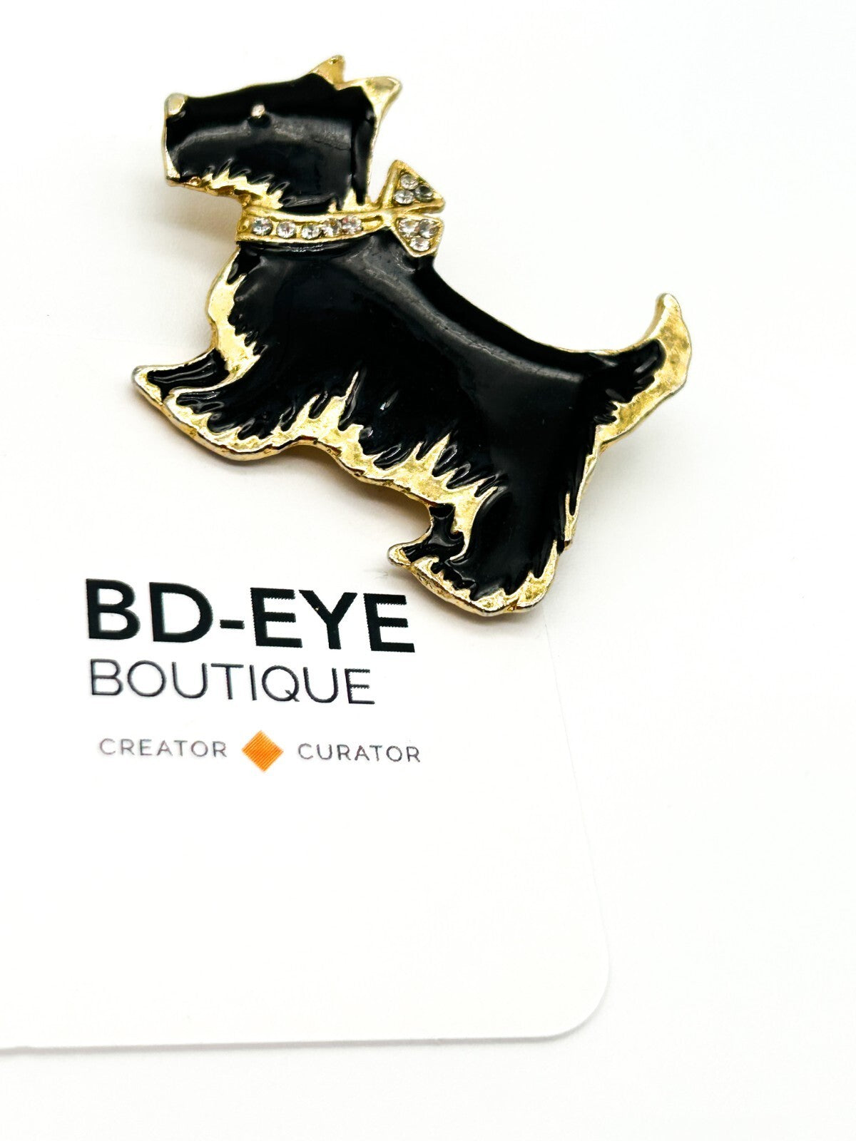 Vintage Gold Tone Black Enamel Scottish Terrier Brooch Scottie Pin Rhinestone