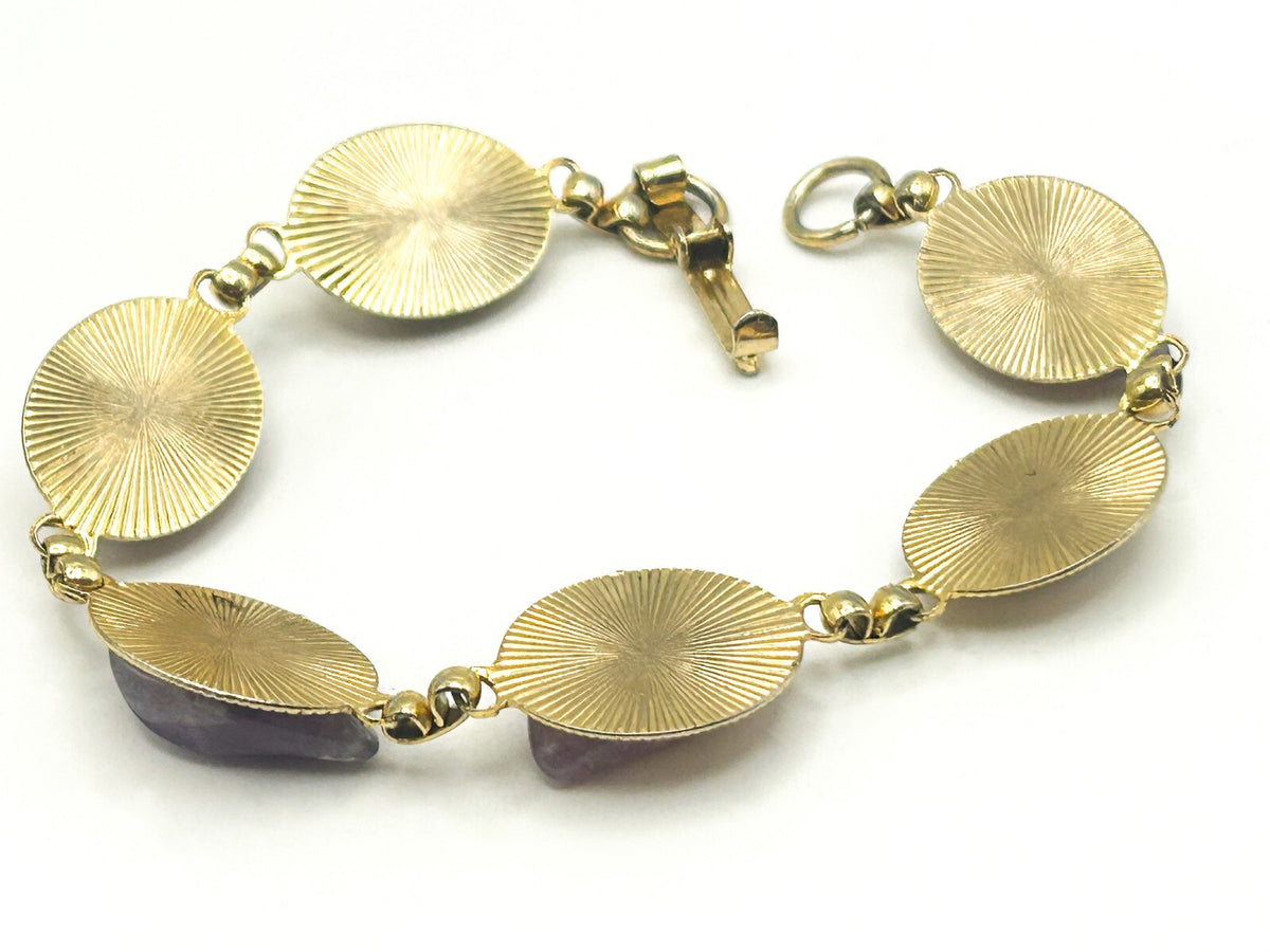 Vintage Gold Tone & Amethyst Nugget Link Bracelet – 8”