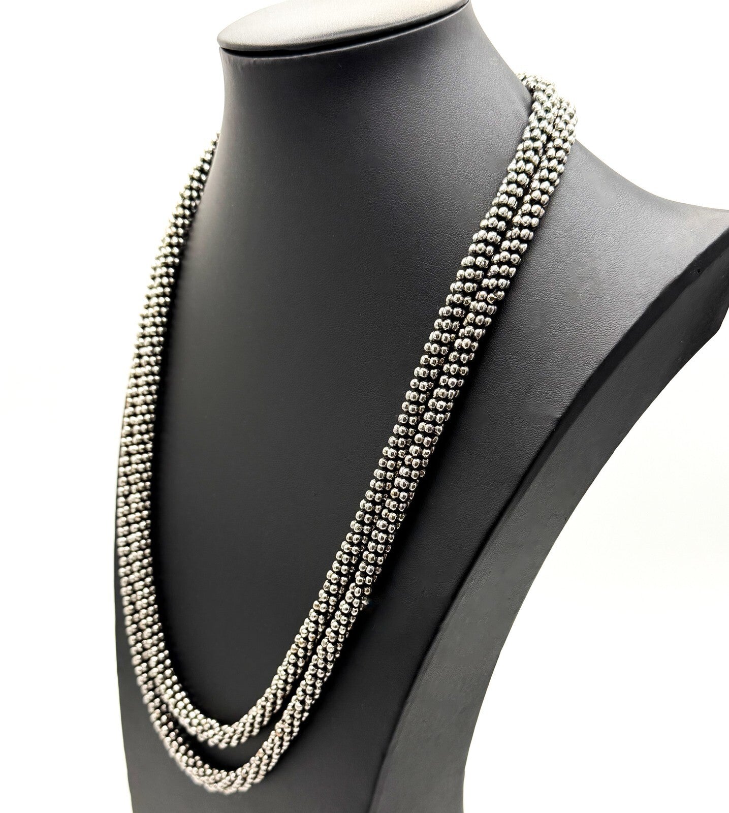 Silver Tone Popcorn Style Bead Necklace – Multi Strand Look
