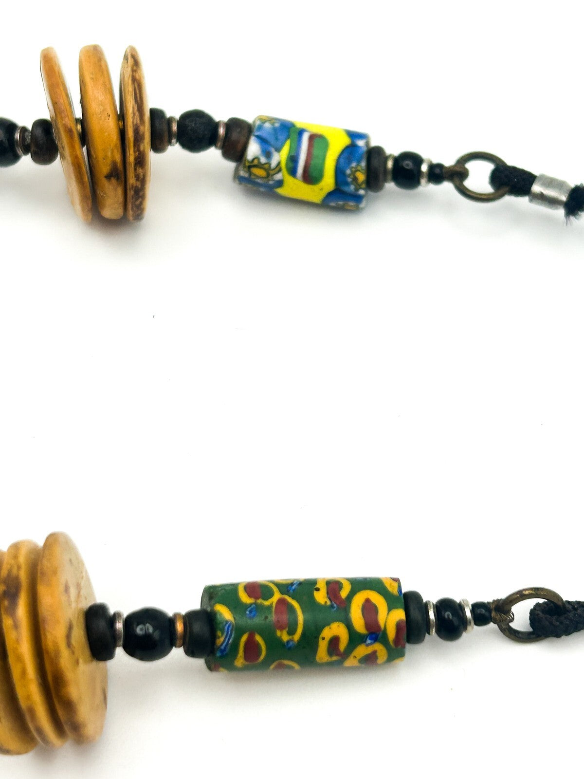 Antique Venetian Millefiori African Trade Bead Necklace Coconut Shell 23”