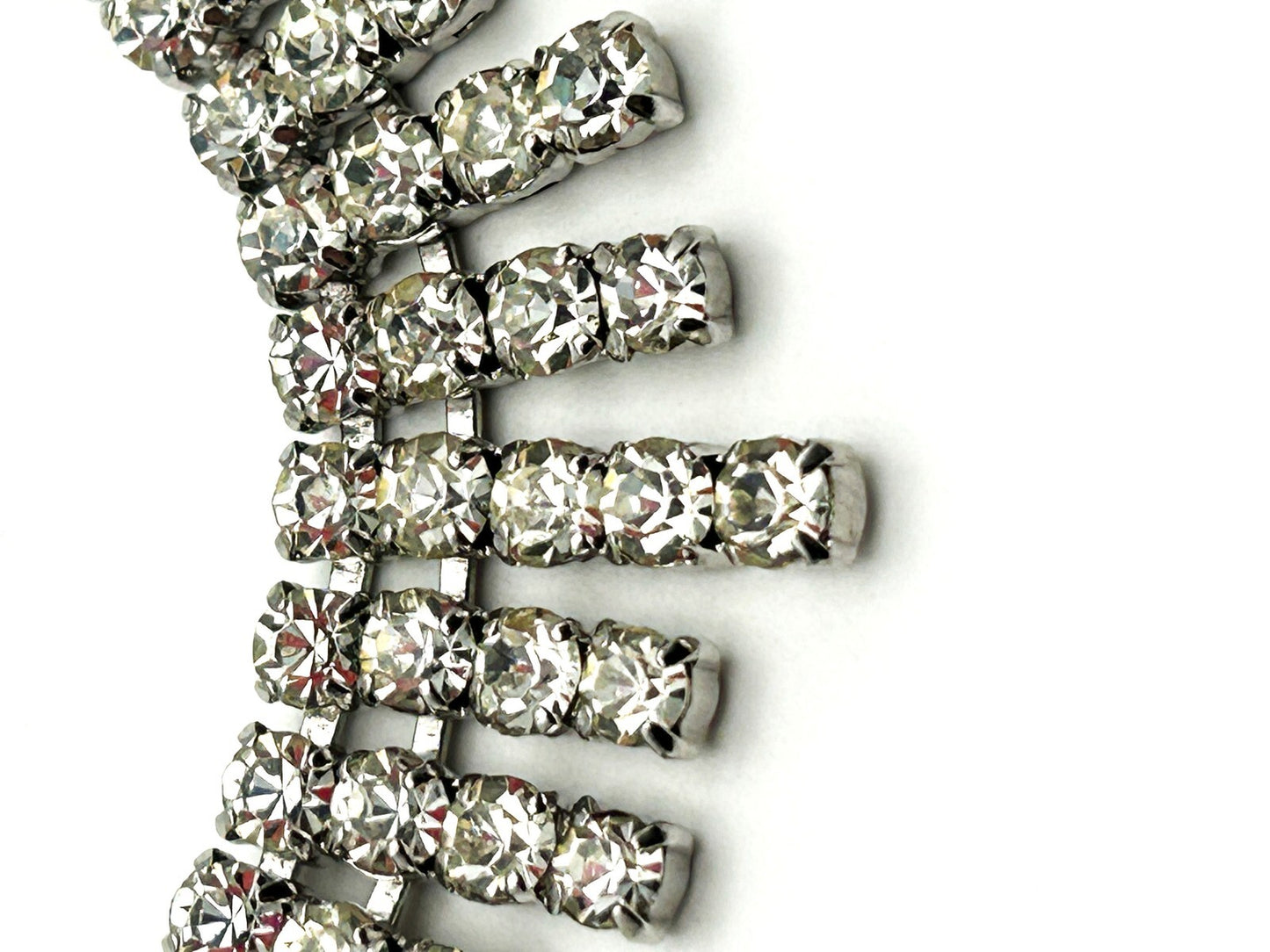 Vintage Rhinestone Fringe Necklace Silver Tone Waterfall Drop Bridal Sparkle