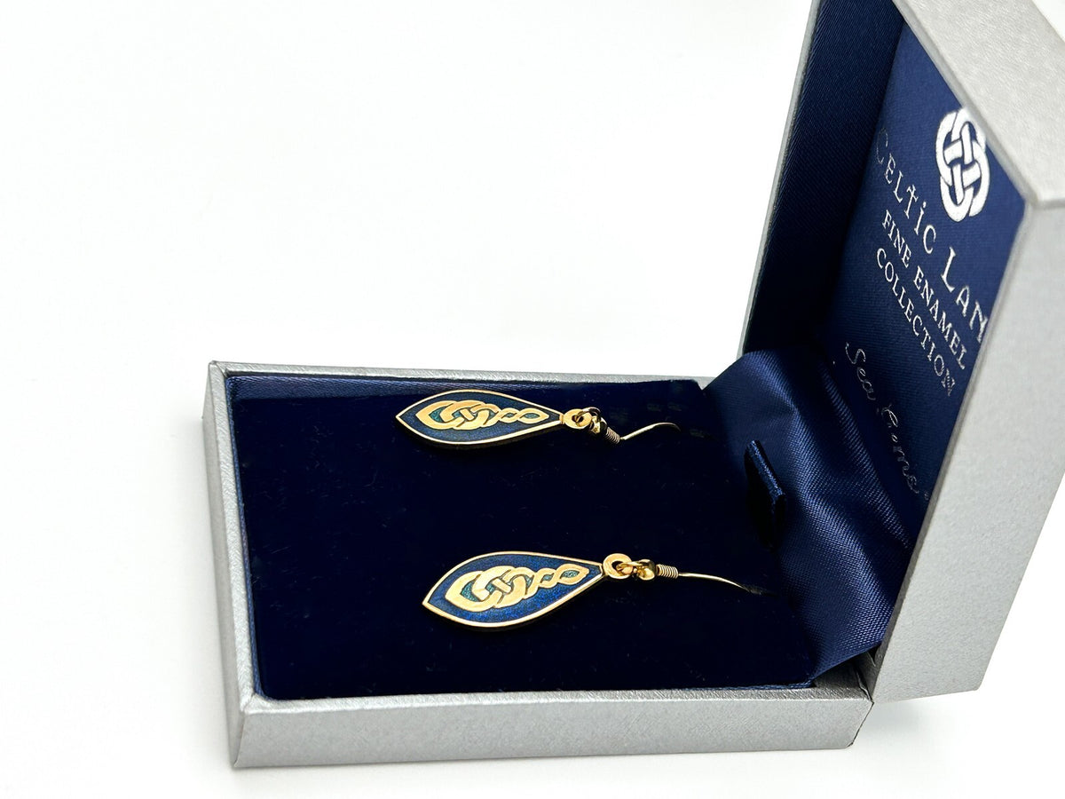 VTG Celtic Lands Sea Gems Collection Blue Enamel & Gold-Plated Teardrop Earrings